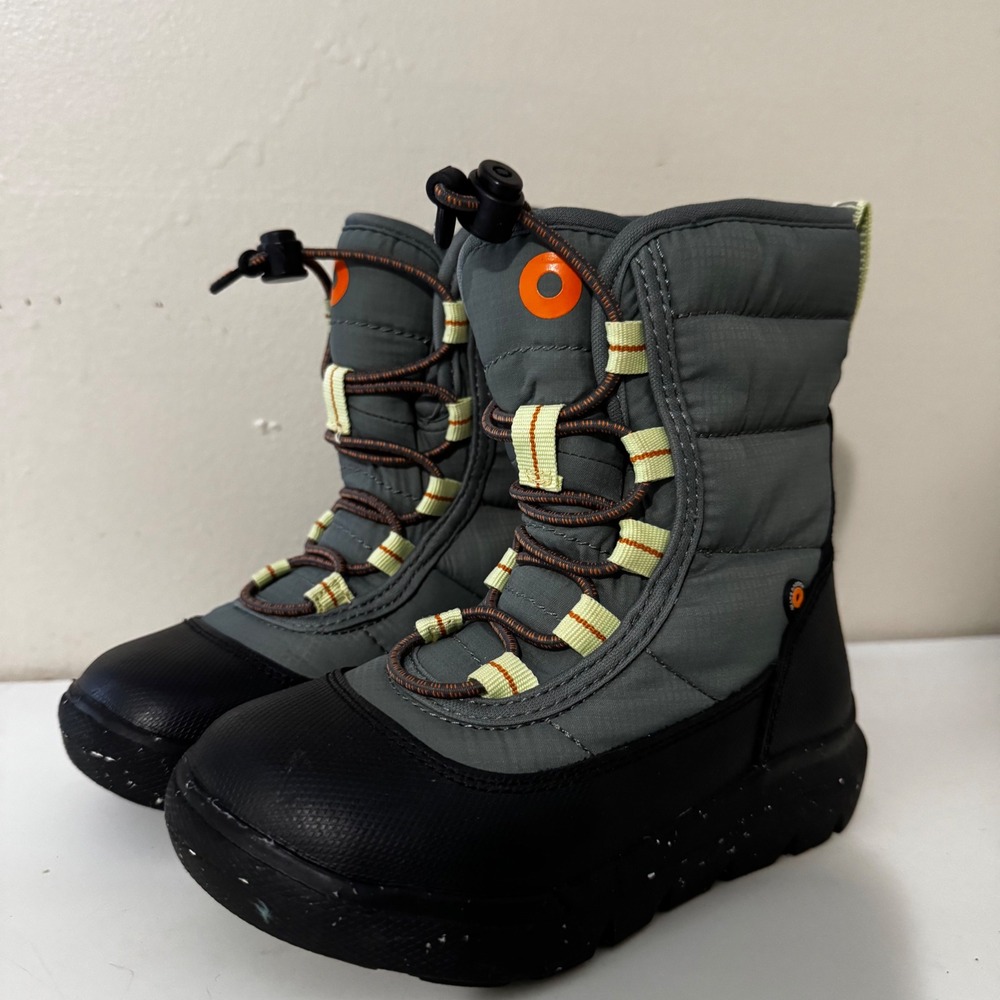 Bogs Skyline Snow Kids Gray Black Waterproof Insulated Winter Boots Size 10